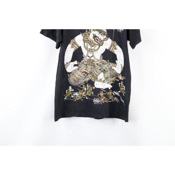 Vintage Streetwear Mens Medium Faded Hanuman Transform Thailand T-Shirt Black - Picture 3 of 12